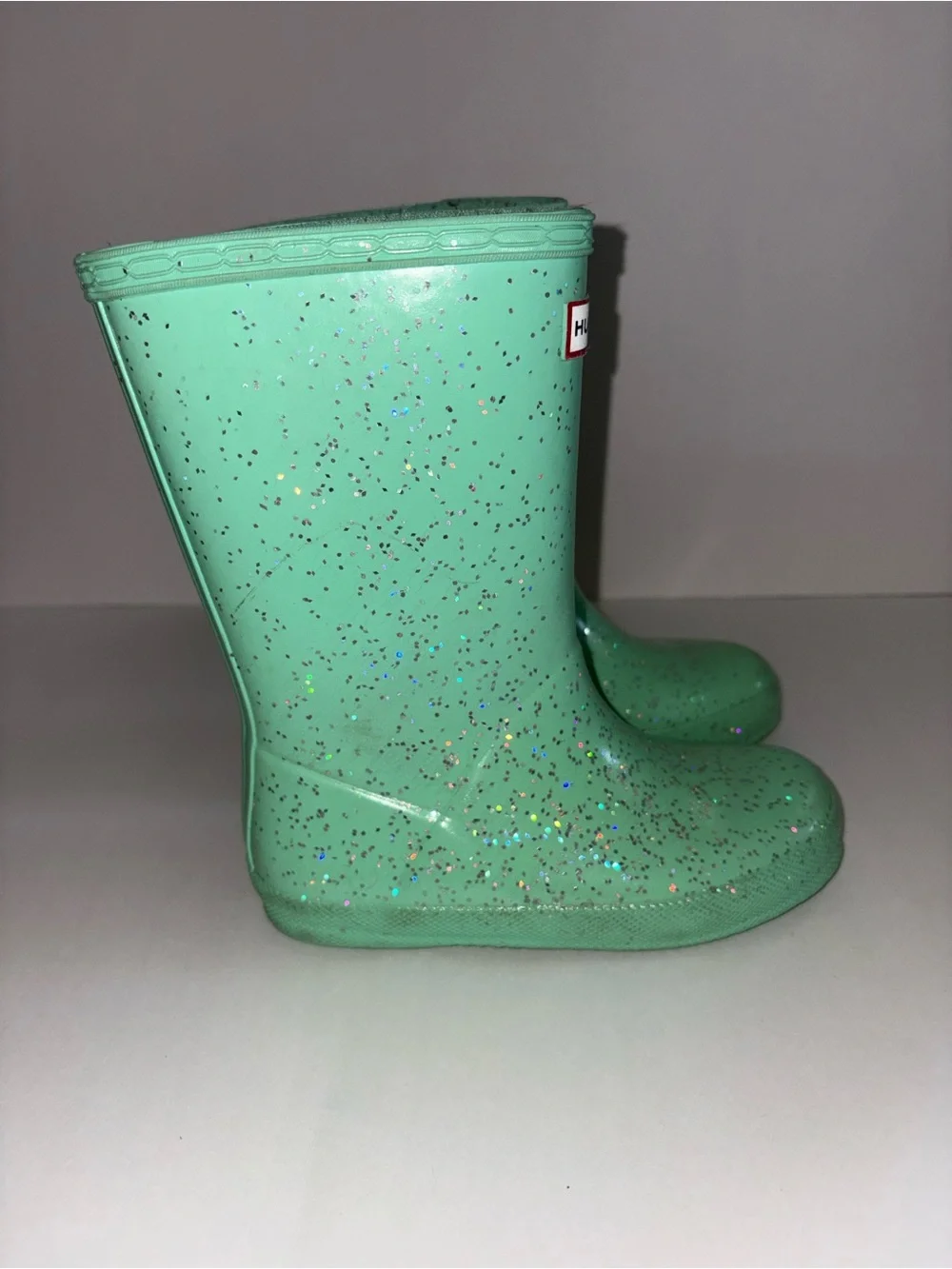 Hunter Kids Mint Green Glitter Rain Boots